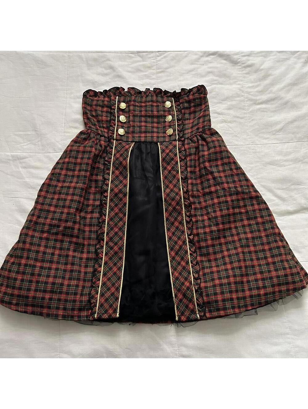 Liz Lisa Doll Red Plaid Ruffle Skirt Tulle Underlay 2 Way Lolita Size S Japan